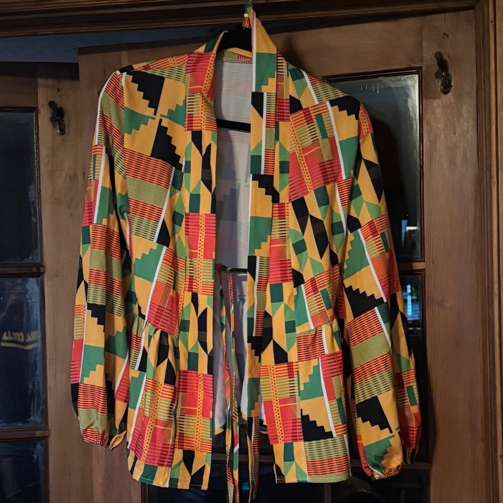 Afrocentric print blouse.